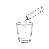Step one: a Glow State sachet poured into a glass, hand-drawn.