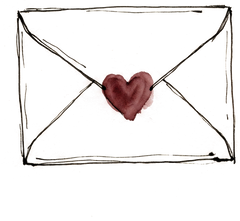 A hand-drawn envelope sealed with a small maroon heart, for the Softly Serious Club letter by UMII.